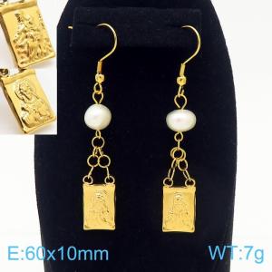 Fine Jewelry 18k Gold Plated Stainless Steel Rectangle Religious Earrings Pearls Earrings - KE112148-FA