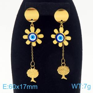 Wholesale Evil's Eye Earrings 18k Gold Plated Titanium Steel Sunflower Tree Long Earrings - KE112150-FA