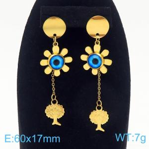 Wholesale Evil's Eye Earrings 18k Gold Plated Titanium Steel Sunflower Tree Long Earrings - KE112151-FA