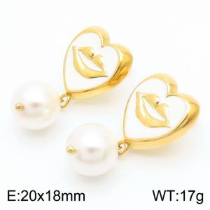 European and American stainless steel peach heart lip pattern freshwater pearl earrings - KE112163-WGJD