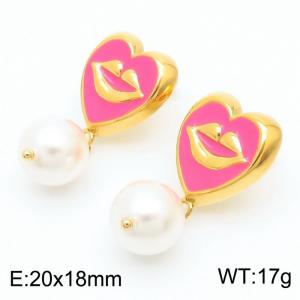 European and American stainless steel peach heart lip pattern freshwater pearl earrings - KE112164-WGJD