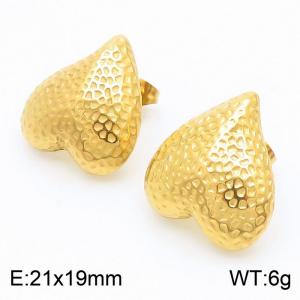 Stainless Steel Heart Hammer Pattern Design Feel Earrings - KE112172-WGJD