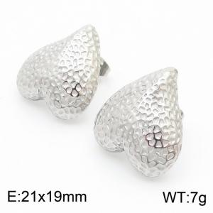 Stainless Steel Heart Hammer Pattern Design Feel Earrings - KE112173-WGJD