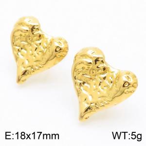 Stainless Steel Heart Hammer Pattern Design Feel Earrings - KE112174-WGJD