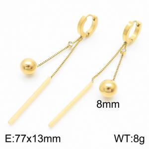 European and American fashion stainless steel shiny round bead long tassel with diamond temperament gold earrings - KE112239-MW