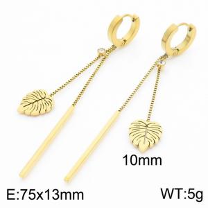 European and American fashion stainless steel leaf pendant long tassel with diamond temperament gold earrings - KE112241-MW