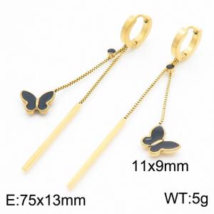 European and American fashion stainless steel butterfly pendant long tassel with diamond temperament gold earrings - KE112243-MW