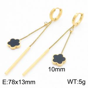 European and American fashion stainless steel flower pendant long tassel with diamond temperament gold earrings - KE112247-MW