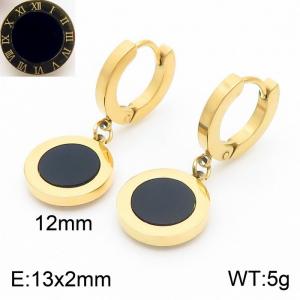 European and American fashion stainless steel women's temperament gold earrings hanging Roman digital black shell circular pendant - KE112249-MW