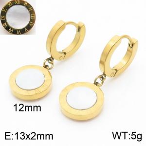 European and American fashion stainless steel women's temperament gold earrings hanging Roman digital black shell circular pendant - KE112251-MW