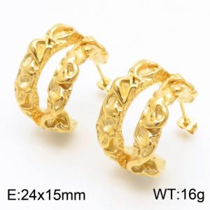 European and American fashion stainless steel creative concave convex irregular C-shaped women's temperament gold earrings - KE112255-MZOZ