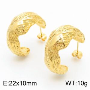 European and American fashion stainless steel creative embossed irregular C-shaped women's temperament gold earrings - KE112256-MZOZ