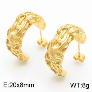 European and American fashion stainless steel creative wrinkle concave convex C-shaped women's charming gold earrings - KE112259-MZOZ