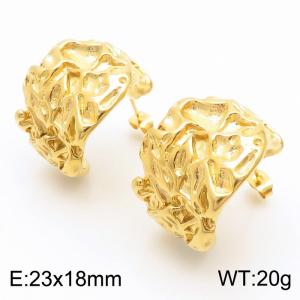 European and American fashion stainless steel creative pleated irregular C-shaped women's charming gold earrings - KE112262-MZOZ