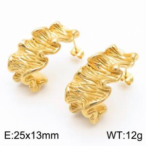 European and American fashion stainless steel creative wrinkle irregular wave shaped women's charm gold earrings - KE112263-MZOZ