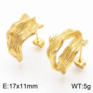 European and American fashion stainless steel creative pleated asymmetrical C-shaped women's charming gold earrings - KE112266-MZOZ