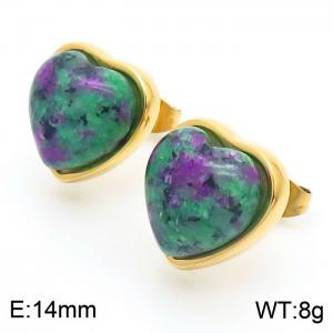 Retro vacuum plated gold ruby red synthetic stone stainless steel lady earrings - KE112290-Z