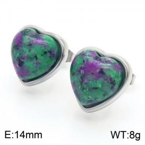 Retro ruby-green synthetic stone stainless steel lady earrings - KE112291-Z