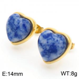 Retro vacuum-plated Gold Blue Pointe stainless steel lady earrings - KE112296-Z