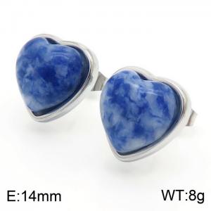 Retro synthetic blue dot stone stainless steel lady earrings - KE112297-Z
