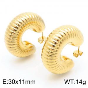 European and American fashionable stainless steel C-shaped threaded women's temperament gold earrings - KE112302-KFC