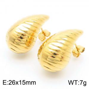 European and American fashion stainless steel chubby droplet shaped threaded women's temperament gold earrings - KE112305-KFC