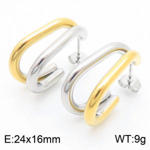 European and American fashion stainless steel double-layer U-shaped women's temperament versatile dual color earrings - KE112309-KFC