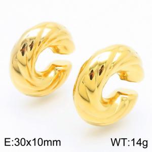 Fashionable and personalized stainless steel wrinkled C-shaped women's charming gold earrings - KE112362-KFC