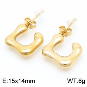 Fashionable and personalized stainless steel irregular C-shaped charm gold earrings - KE112396-MZOZ