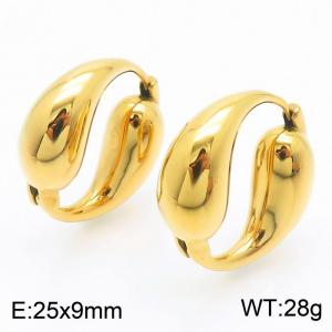 Fine Jewelry 18K Gold Plated Earrings Double Drop Shaped Hollow Hoop Earrings Anti Allergic Fashion Metal - KE112402-WGJD