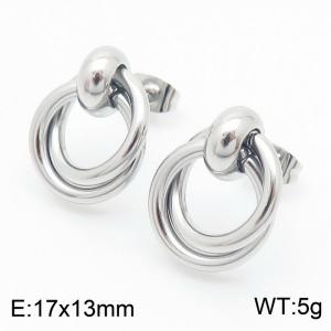 Silver Color Double Round Stainless Steel Stud Earrings For Women - KE112433-KFC