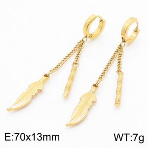 70x13mm Leaf Tassel Long Earring Women Stainless Steel Chain Earring Gold Color - KE112442-HF