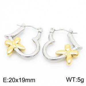 European and American fashion stainless steel creative butterfly heart-shaped temperament silver&gold earrings - KE112458-KFC
