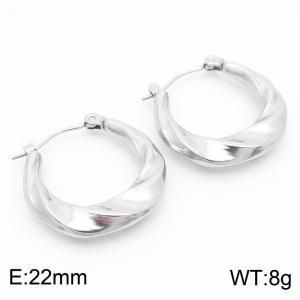 European and American fashion stainless steel creative irregular curved circle women's temperament silver earrings - KE112462-KFC
