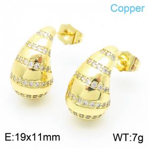 European and American fashion stainless steel creative diamond inlaid water droplet charm gold earrings - KE112528-JT