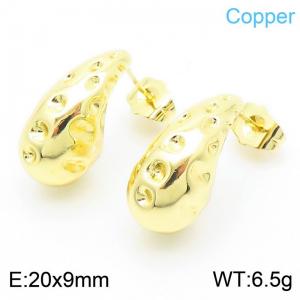20×9mm Fashionable stainless steel geometric wrinkling and hammering pattern water droplet shaped temperament gold earrings - KE112533-JT