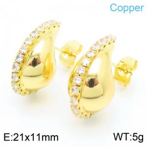 21×11mm Fashion stainless steel creative brick and stone chains wrapped in water droplet shaped temperament gold earrings - KE112538-JT