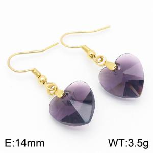 Golden Purple Heart Stone Drop Earrings For Women Stainless Steel Trendy Jewelry - KE113322-Z