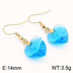 Golden Blue Heart Stone Drop Earrings For Women Stainless Steel Trendy Jewelry - KE113324-Z