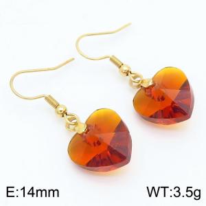 Brown Love Heart Stone Earrings for Women Gold Color Stainless Steel Fashion Jewelry - KE113326-Z