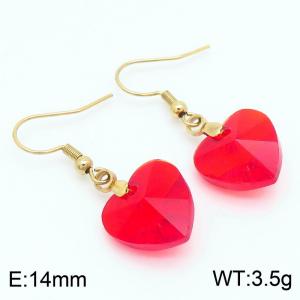 Red Heart Stone Earrings for Women Gold Color Stainless Steel Fashion Jewelry - KE113328-Z