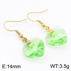 Light Green Heart Stone Earrings for Women Gold Color Stainless Steel Fashion Jewelry - KE113332-Z