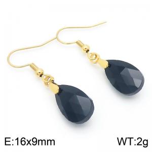 Black Stone Water Drop Earrings for Women Gold Color Stainless Steel Fashion Jewelry - KE113338-Z