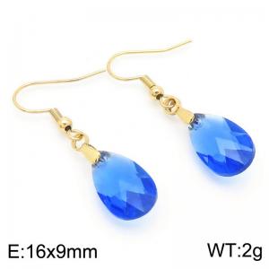 Blue Stone Water Drop Earrings for Women Gold Color Stainless Steel Fashion Jewelry - KE113340-Z