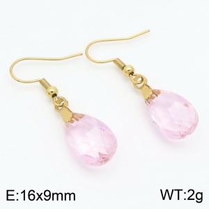 Pink Stone Water Drop Earrings for Women Gold Color Stainless Steel Fashion Jewelry - KE113342-Z