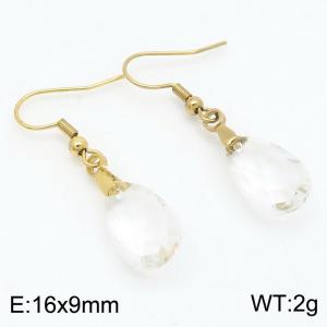 White Stone Water Drop Earrings for Women Gold Color Stainless Steel Fashion Jewelry - KE113344-Z