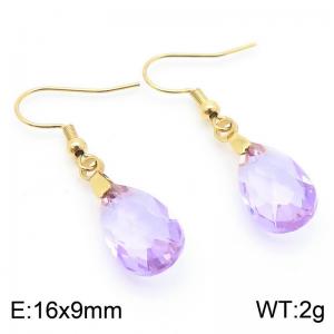 Purple Stone Water Drop Earrings for Women Gold Color Stainless Steel Fashion Jewelry - KE113350-Z