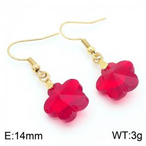 Red Stone Flower Earrings for Women Gold Color Stainless Steel Fashion Jewelry - KE113352-Z