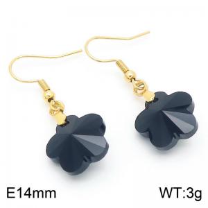 Black Stone Flower Earrings for Women Gold Color Stainless Steel Fashion Jewelry - KE113354-Z