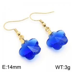 Dark Blue Stone Flower Earrings for Women Gold Color Stainless Steel Fashion Jewelry - KE113360-Z